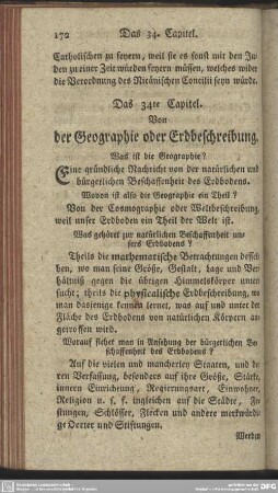 Das 34te Capitel. Von der Geographie oder Erdbeschreibung