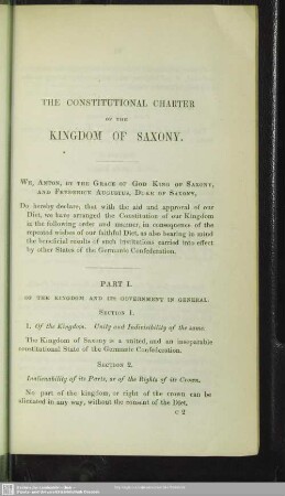 The Constitutional Charter Of The Kingdom Of Saxony
