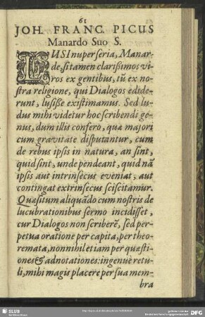Joh. Franc. Picus Manardo Suo S.