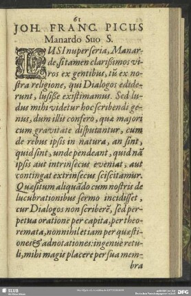 Joh. Franc. Picus Manardo Suo S.