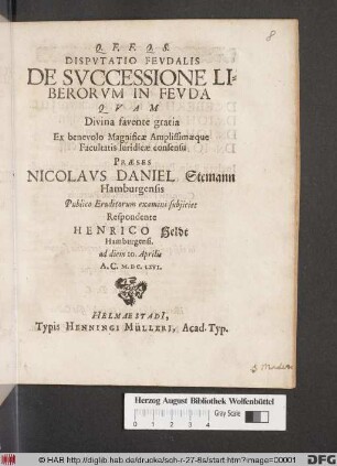 Disputatio Feudalis De Successione Liberorum In Feuda