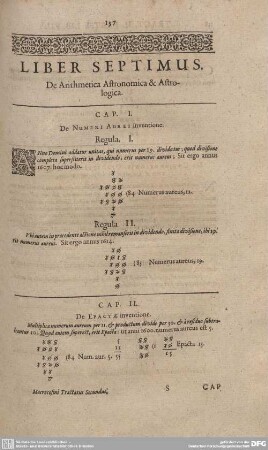 Liber Septimus. De Arithmetica Astronomica et Astrologica.