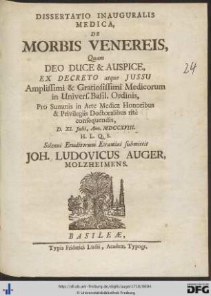 Dissertatio Inauguralis Medica, De Morbis Venereis