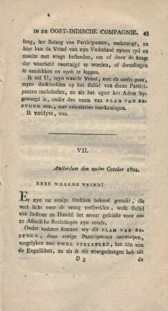 VII. Amsterdam den 20sten October 1802
