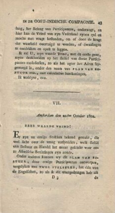 VII. Amsterdam den 20sten October 1802