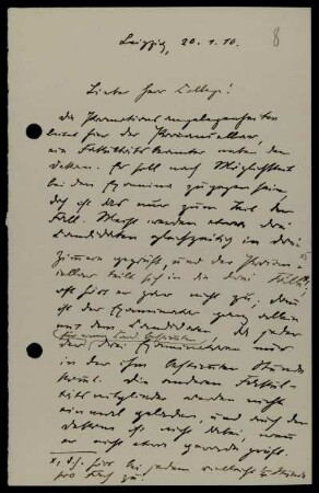 Nr. 8: Brief von Otto Hölder an David Hilbert, Leipzig, 20.1.1910