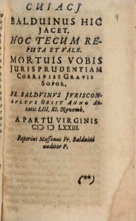 Francisci Balduini Constantinus Magnus sive de Constantini Imperatoris legibus ecclesiaticis atque civilibus commentariorum libri duo