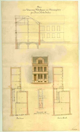 Entwurf eines Gebäudes [Naturhistorisches Museum], Seitenfassade und Aufriss