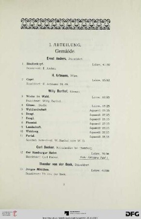 I. Abteilung: Gemälde (Nr. 1-215)