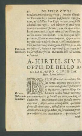 A. Hirtii, Sive Oppii, De Bello Alexandrino C. Iulii Caesaris, Liber primus.