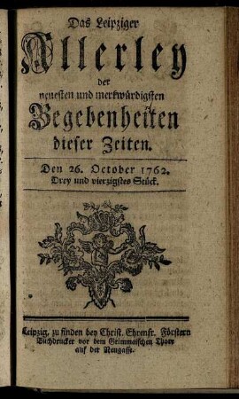 Den 26. October 1762. Drey und vierzigstes Stück.