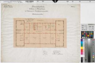 Münster (Münster) Artilleriekaserne Wirtschaftsgebäude Erhöhung des Mittelbaues - Verbesserung des Unteroffizierspeisesaals Grundriß 1. Obergeschoß 1912 1 : 100 50 x 67 farb. Pause Hochbauamt Münster