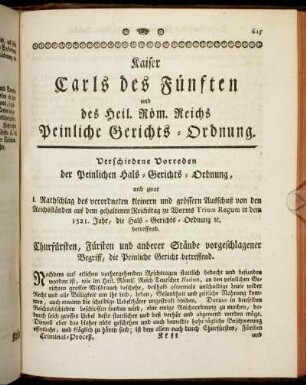 Kaiser Carls des Fünften und des Heil. Röm. Reichs Peinliche Gerichts-Ordnung.