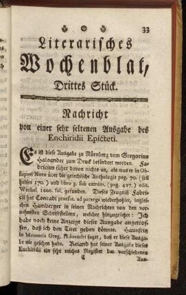 Literarisches Wochenblat, Drittes Stück.