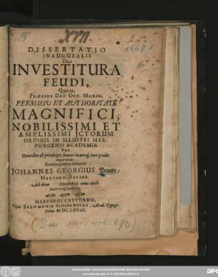Dissertatio Inauguralis De Investitura Feudi