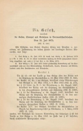 IVa. Gesetz, betreffend die Kosten, Stempel und Gebühren in Vormundschaftssachen
