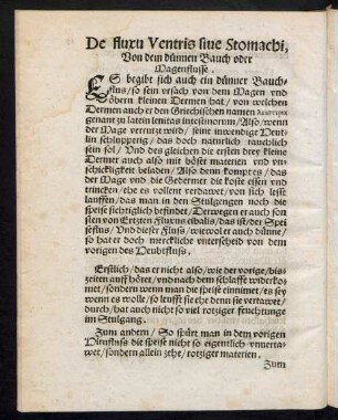 De fluxu Ventris sive Stomachi, Von dem dünnen Bauch oder Magenflusse.