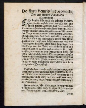 De fluxu Ventris sive Stomachi, Von dem dünnen Bauch oder Magenflusse.