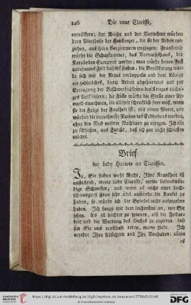 Brief der Lady Hariote an Clarissen