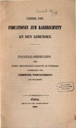 Ueber die Indicationen zum Kaiserschnitt an den Lebenden