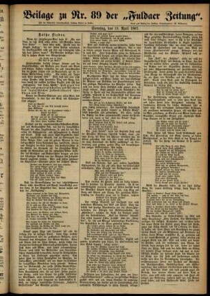Zweite Ausgabe vom Sonntag, den 19. April 1891.