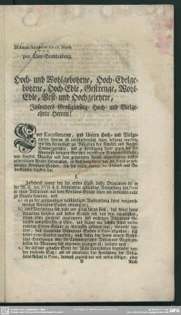 Hoch- und Wohlgebohrne, Hoch-Edelgebohrne, Hoch-Edle, Gestrenge, Wohl-Edle, Vest- und Hochgelehrte, Insonderheit Großgünstig- Hoch- und Vielgeehrte Herren!