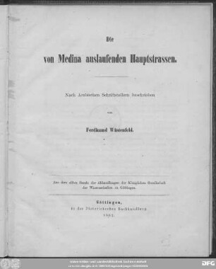 Die von Medina auslaufenden Hauptstrassen : Nach arabischen Schriftstellern beschrieben