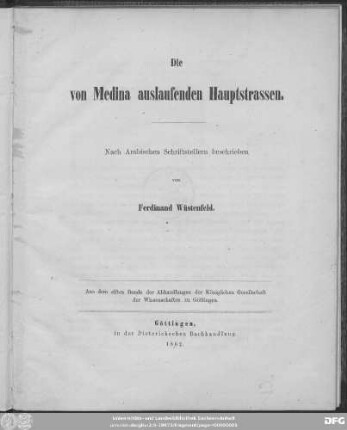 Die von Medina auslaufenden Hauptstrassen : Nach arabischen Schriftstellern beschrieben