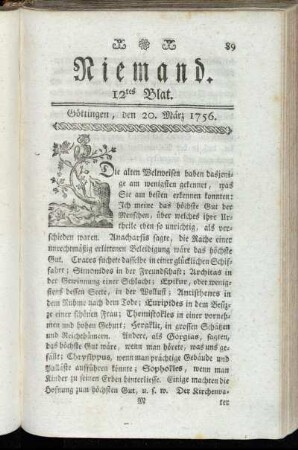 12tes Blat. Göttingen, den 20. März 1756.