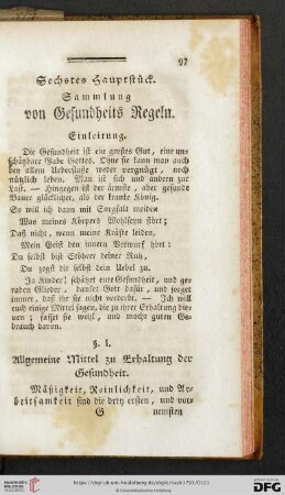 Sechstes Hauptstück. Sammlung von Gesundheits Regeln