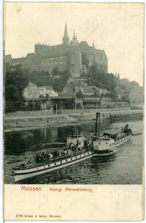 Meißen. Burgberg, Elbe mit Dampfer