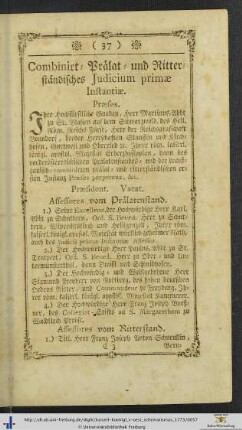 Combinirt-Prälat- und Ritterständisches Judicium primae Instantiae.