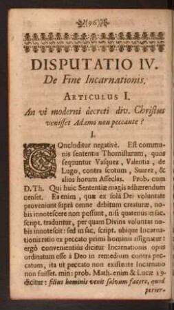 Disputatio IV. De Fine Incarnationis.