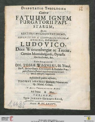 Disputatio Theologica Contra Fatuum Ignem Purgatorii Papistarum