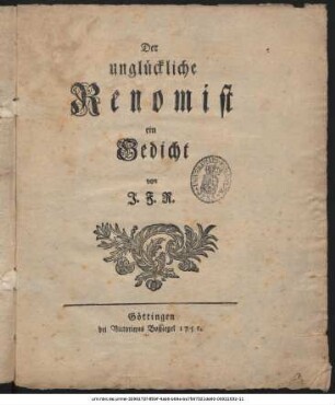 Der unglückliche Renomist : ein Gedicht