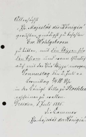 Brief von Kammerdiener Hohlfeld an E. A. Donadini, Blatt 1r