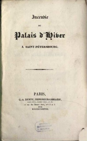 Incendie du Palais d'hiver à Saint-Pétersbourg