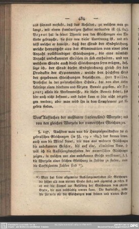 Vom Aufsuchen der meßbaren (rationellen) Wurzeln; und von den gleichen Wurzeln der numerischen Gleichungen