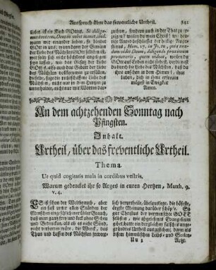 An dem achtzehenden Sonntag nach Pfingsten. Inhalt. Urtheil, über das freventliche Urtheil