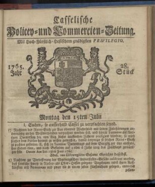 28. Stueck, Montag den 15ten Julii 1765