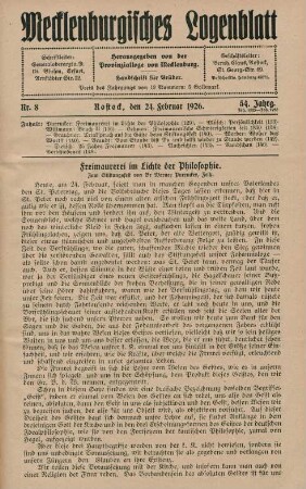 Nr. 8 Rostock, den 24. Februar 1926.