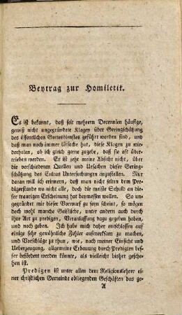 Beytrag zur Homiletik : nebst einer Abhandlung von der Beredsamkeit des Chrysostomus