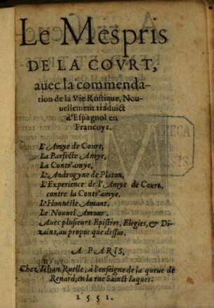 Du mespris de la cour, et de la louange de la vie rustique