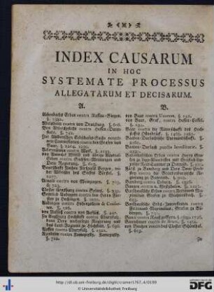 Index Causarum In Hoc Systemate Processus Allegatarum Et Decisarum.