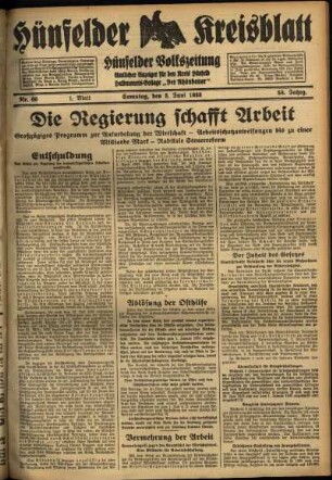 Erste Ausgabe vom Samstag, den 03. Juni 1933.