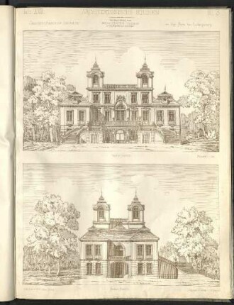Jagdschloss Favorite in Ludwigsburg. Vorder- und Seitenansicht