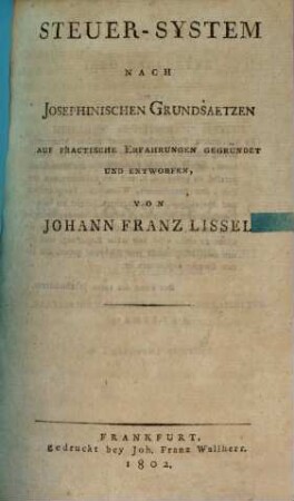 Steuersystem nach Josephinischen Grundsätzen