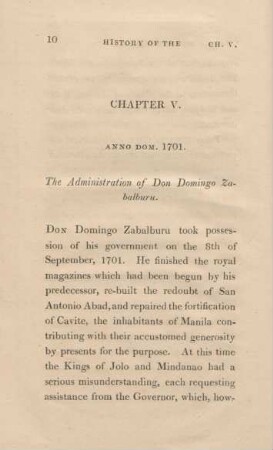 Chapter V. Anno dom. 1701. The administration of Don Domingo Zabalburu