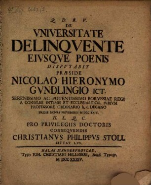De Vniversitate Delinqvente, Eivsqve Poenis