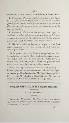 Formules fondamentales de l'analyse sphérique.